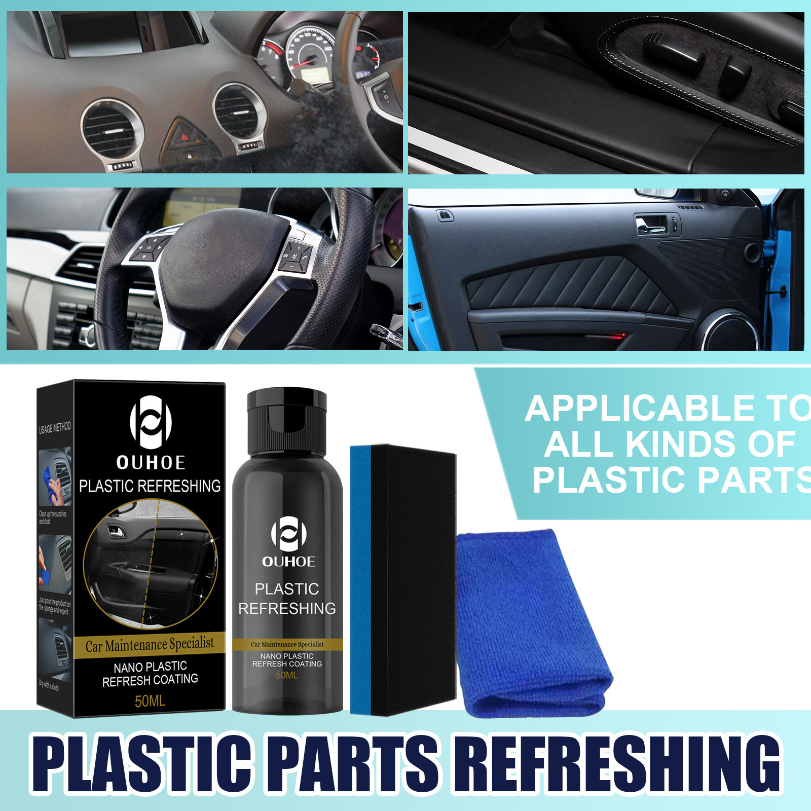 Ouhoe Car Plastic Renovator Care Cleaning Interior Dustproof Polishing Plastic Whitening Maintenance Dashboard