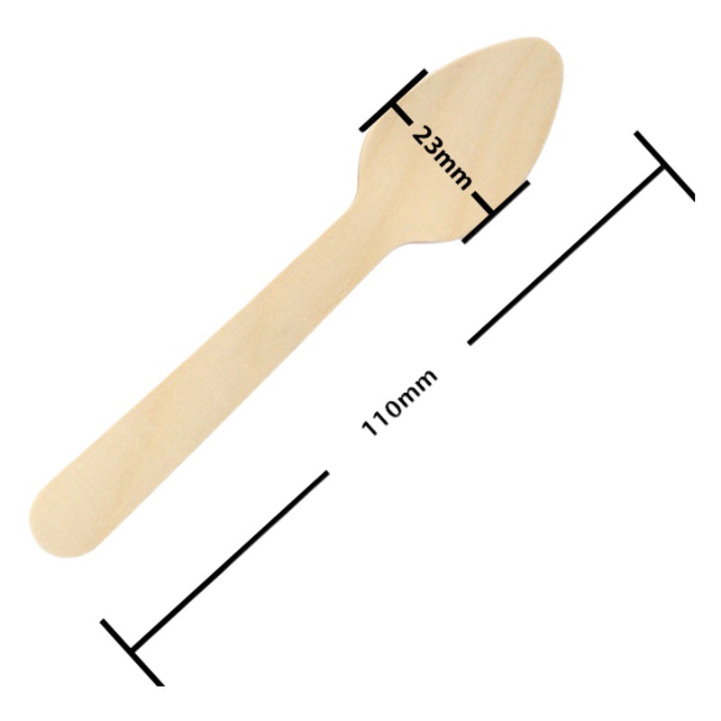 Cuchara de helado de madera de 110mm Cuchara de postre de abedul cuchara de helado de madera desechable cuchara de helado a granel