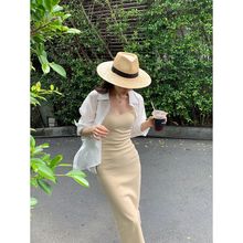 2025名媛韩版纯欲法式性感纯色遮肉修身连衣裙休闲显瘦针织吊带裙