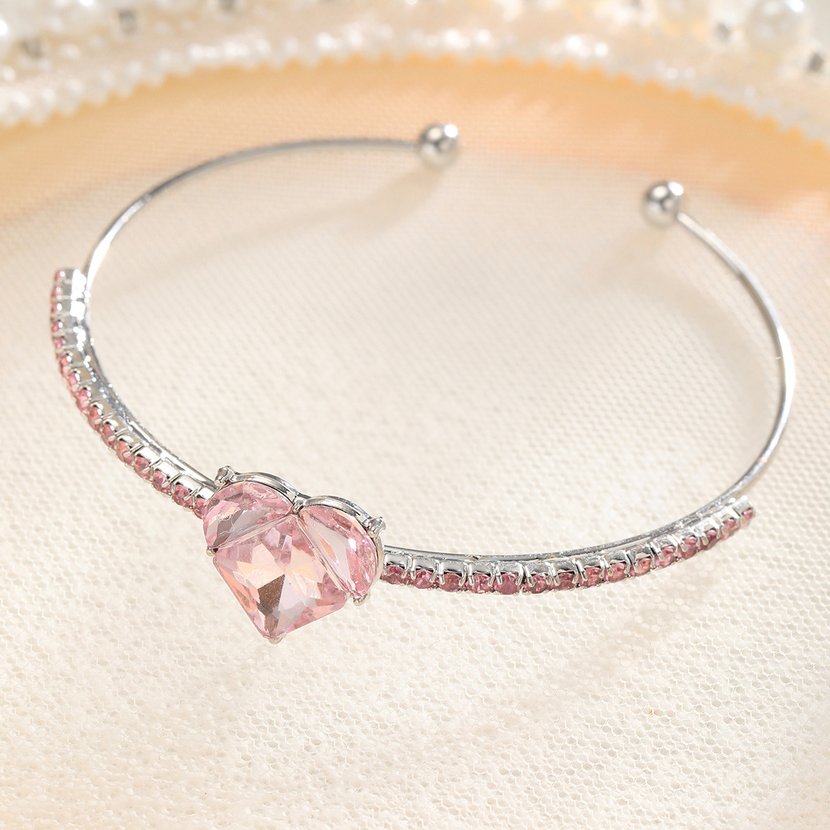 Pink Diamond Heart Zircon Bracelet Simple Design Jewellery_voghion.com