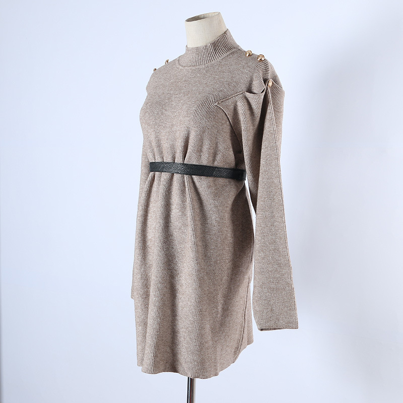 Mid-Length Shoulder Button Thickened Autumn and Winter Sweater Dress