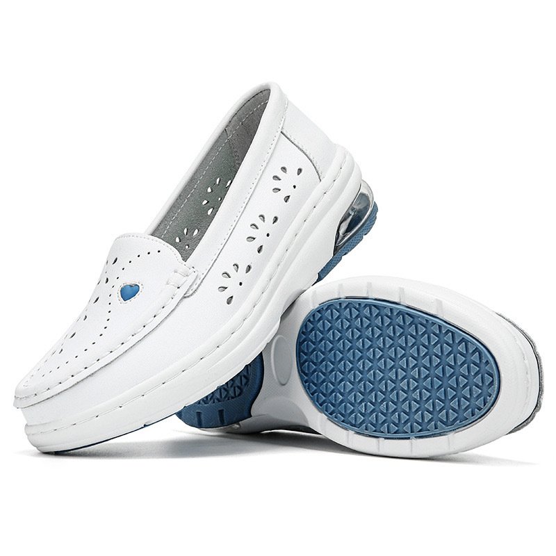 Zapatos de enfermera de piel de vaca, suela suave de cuero, pies transpirables, no cansados, hospital, clínica, salón de belleza, zapatos de trabajo, zapatos de mujer de primavera en stock