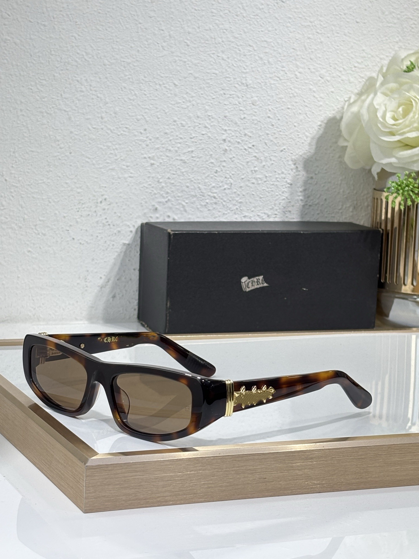 Chrome Hearts Roller Square-Frame Acetate Sunglasses Tortoise Brown (ROLLER)