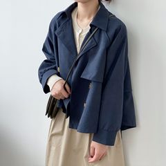 韩国秋季Chic风衣女短款小个子休闲工装外套复古宽松英伦风薄大衣
