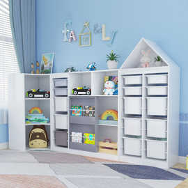 实木玩具收纳架儿童书架绘本架落地书柜推拉门置物架宝宝整理柜