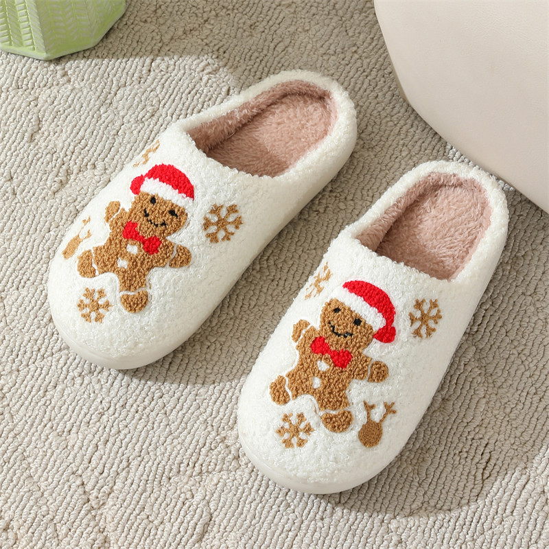 Winter Schneeflocke Lebkuchen Baumwolle Hausschuhe Damen Indoor rutschfeste Hausschuhe_voghion.com