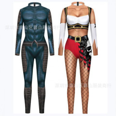 欧米の新型クロスボーダーのクールな風のレオタードのシリーズのコスプレは服の婦人服のタイトな長袖の連体のズボンを演じます。