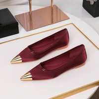2161 French minimalist evening style single shoe women's metal pointed satin versatile gentle flat bottom shallow mouth commuting shoes