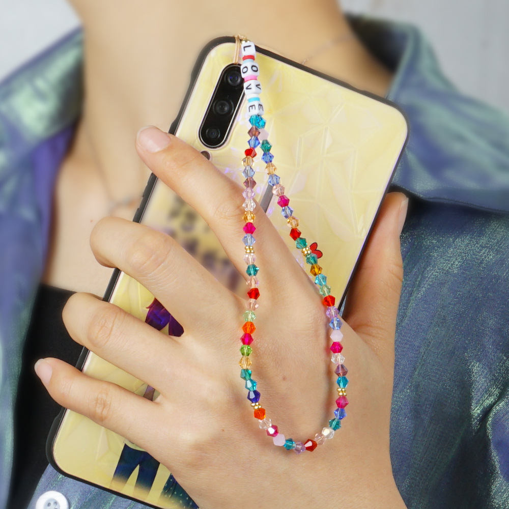 Candy Color Anti-lost Mobile Phone Chain Acrylic Love Letter Beads Short Rainbow Crystal Mobile Phone Lanyard display picture 2