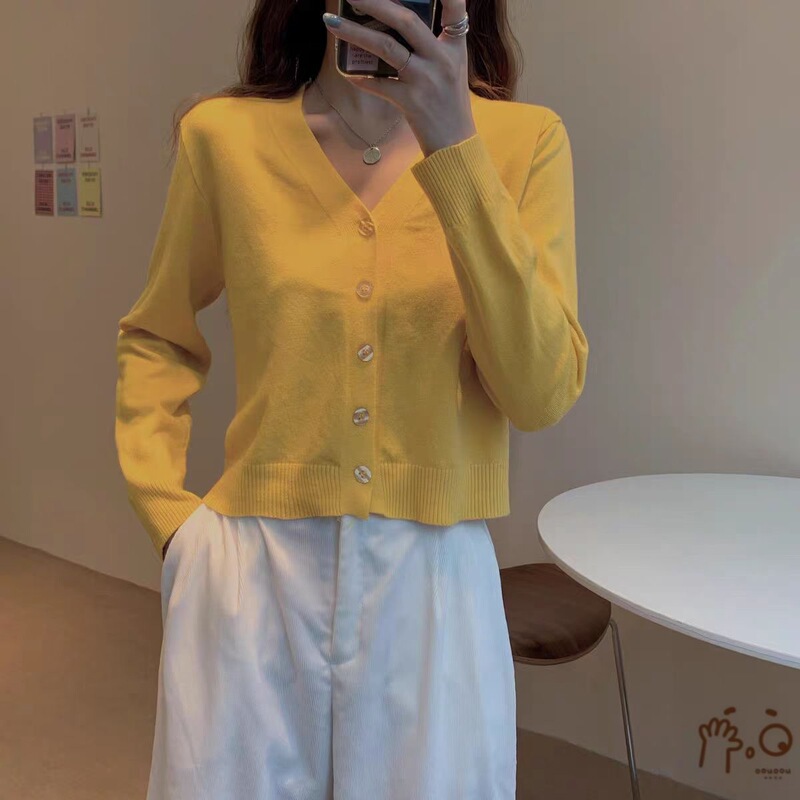 V-Neck Long-Sleeved Outer Wearing Short Knitted Cardigan Jacket Women's Summer Korean-Style Casual Small Outer Cardigan Top V-Neck Long-Sleeved Outer Wearing Short Knitted Cardigan Jacket Women's Summer Korean-Style Casual Small Outer Cardigan Top