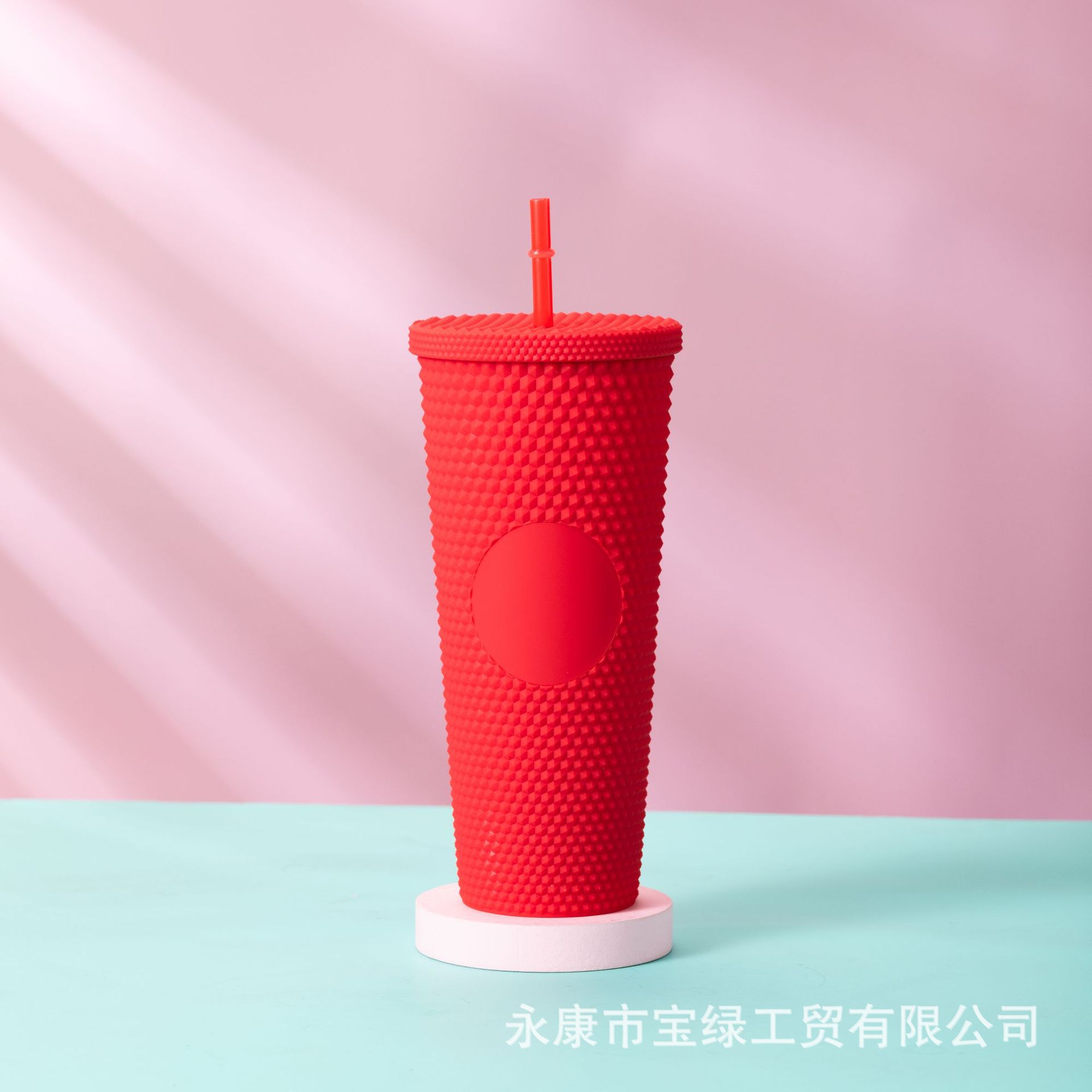 Taza de Plástico de Doble Capa 710ml, con Sorbete, Diseño Diamante/Durian, Transfronteriza