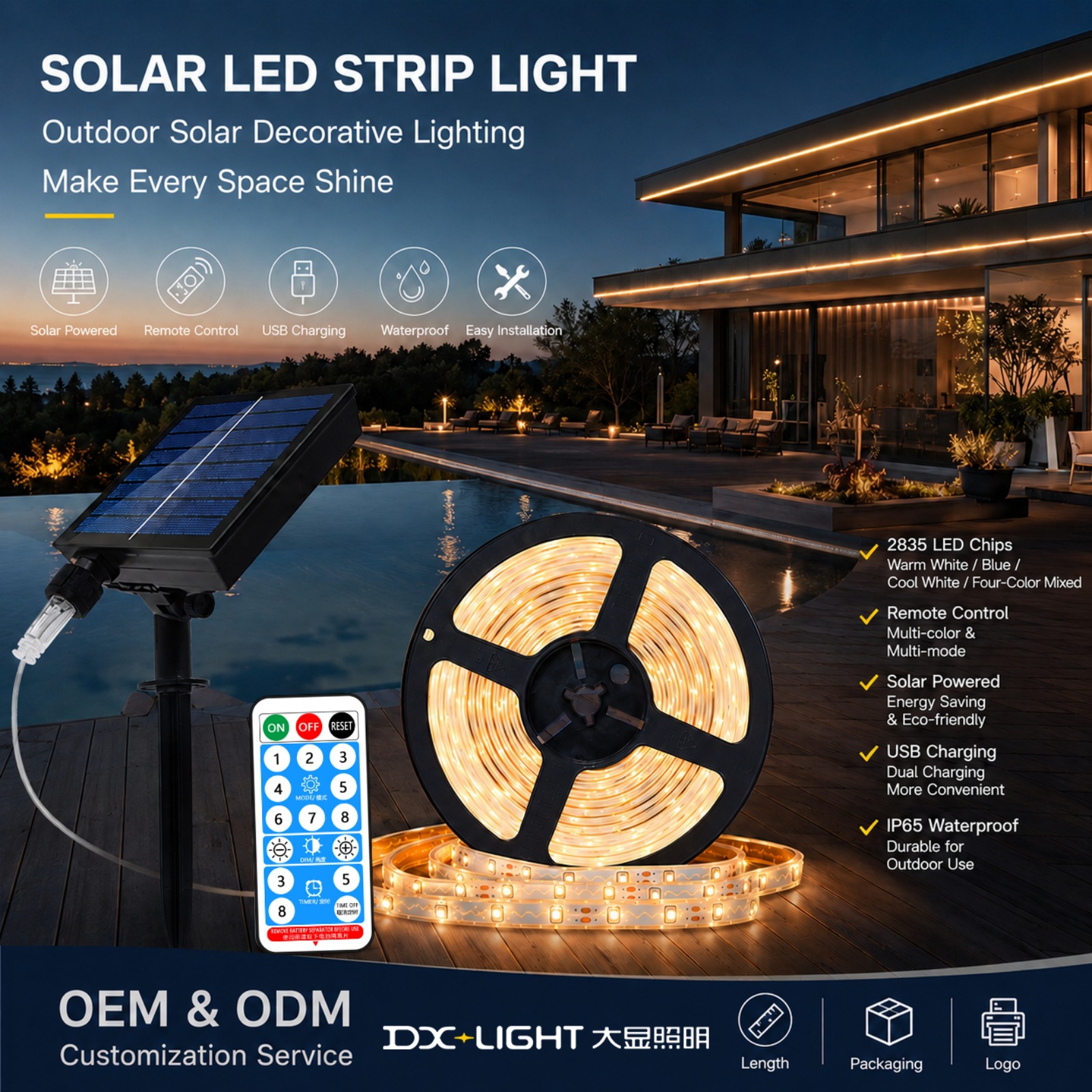 Transfronterizos al aire libre impermeable super brillante línea de lámpara led patio villa jardín balcón atmósfera lámpara solar cinturón