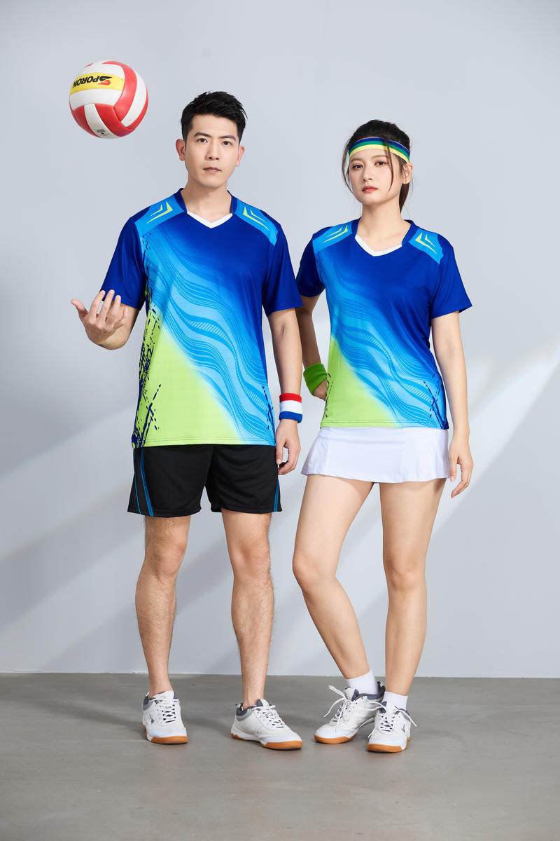 poliamonio rápido secado transpirable bádminton hombre niñas adultos el mismo cuello en V entrenamiento deportivo superior impresión personalizada