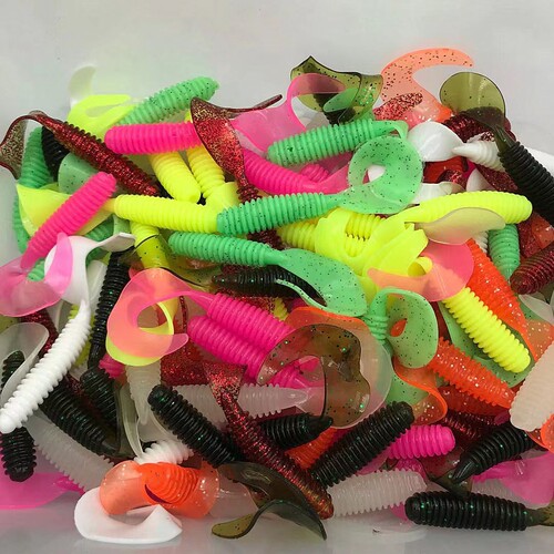Spinning Tail Grub Soft Bait Lead Head Hook Combination Realistic Soft Worm Lure Kit for Pike
