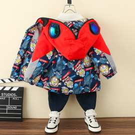 9729男童加厚保暖棉衣儿童冬季新款奥特曼棉服中小童外出连帽上衣