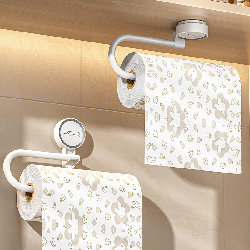Kitchen Tissue Holder Punch-free Cabinet Preservation Film Storage Hanger Paper Towel Hanging Rod Rag Shelf Suction Cup Roll Paper Holder