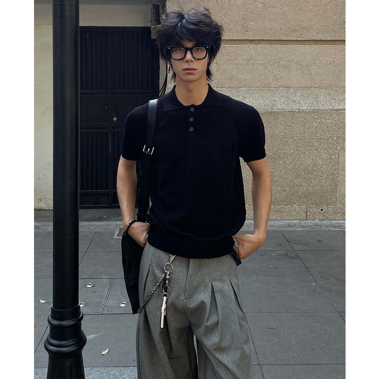 Polo camiseta de punto camiseta de manga corta camiseta de hombre solapa hueco textural viejo dinero viento hielo seda fábrica transfronteriza al por mayor