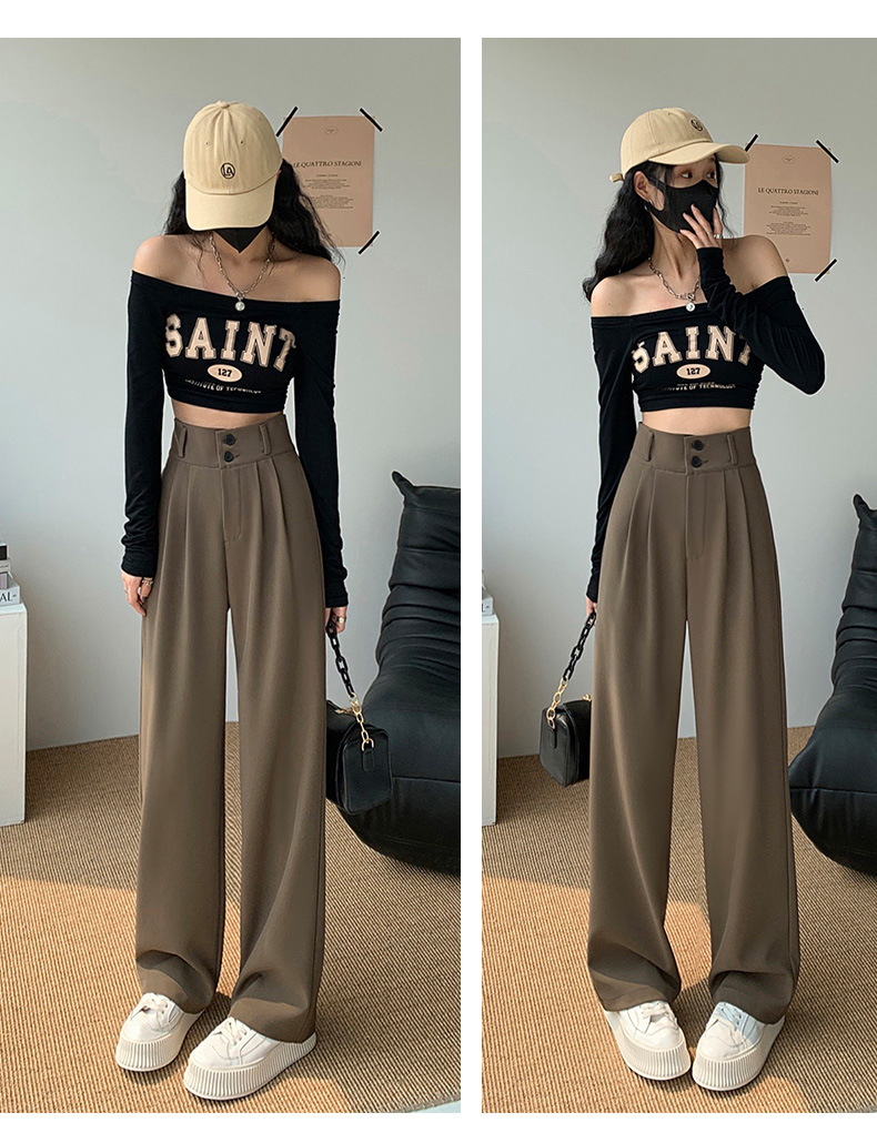 High-waisted wide-leg pants for women 2023 Spring and autumn: Loose and slimming straight-leg pants with a drape, floor-length pants, double-button casual suit pants pic 18
