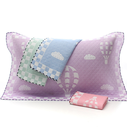 Pure cotton pillow towel, cotton household three-layer gauze pillow towel, student adult male and female couple cartoon jacquard wholesale