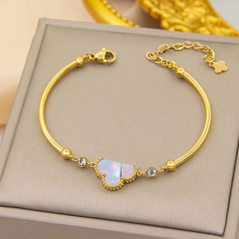 Four-leaf clover bracelet simple European and American cross-border double diamond single flower bracelet Dongguan titanium steel non-fading square tube fashion bracelet