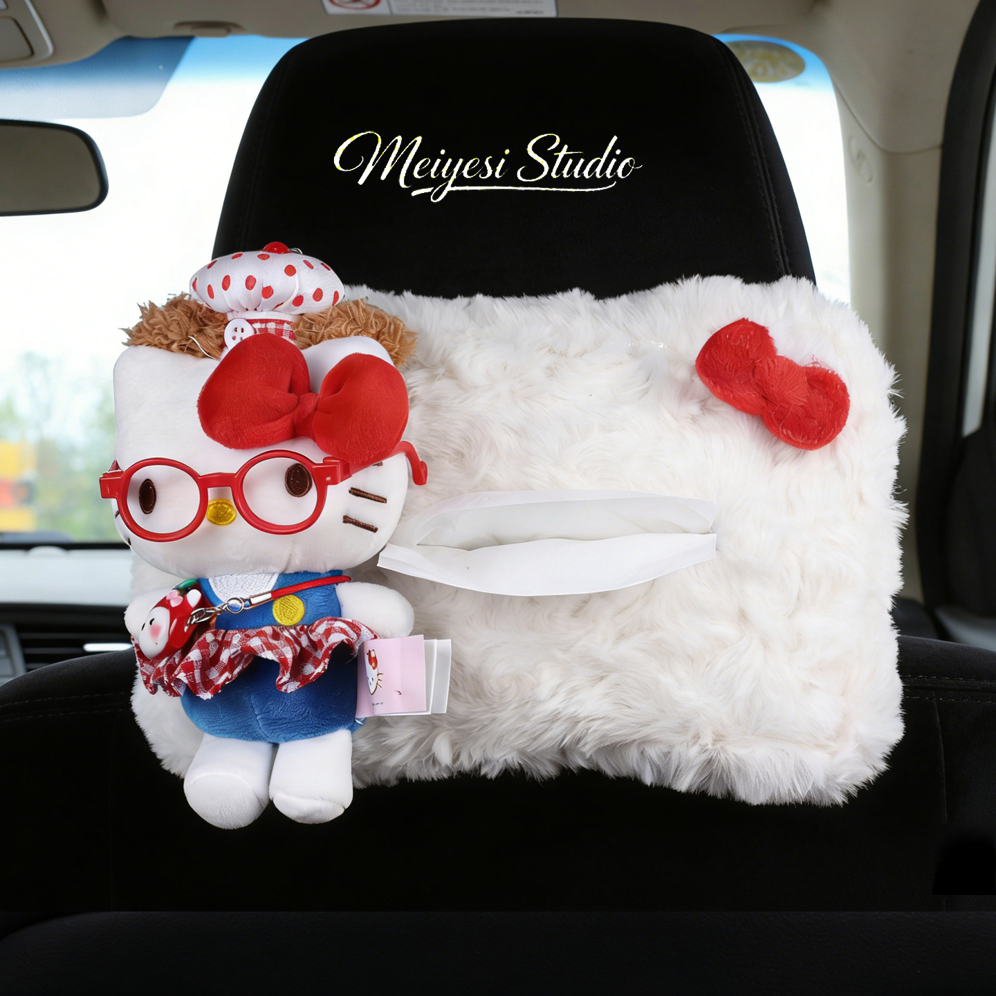 Hellokitty caja de toallas de automóvil caja de extracción de papel 2026 nuevo coche reposacabezas traseras suspensión de alta sensación mujer image 8