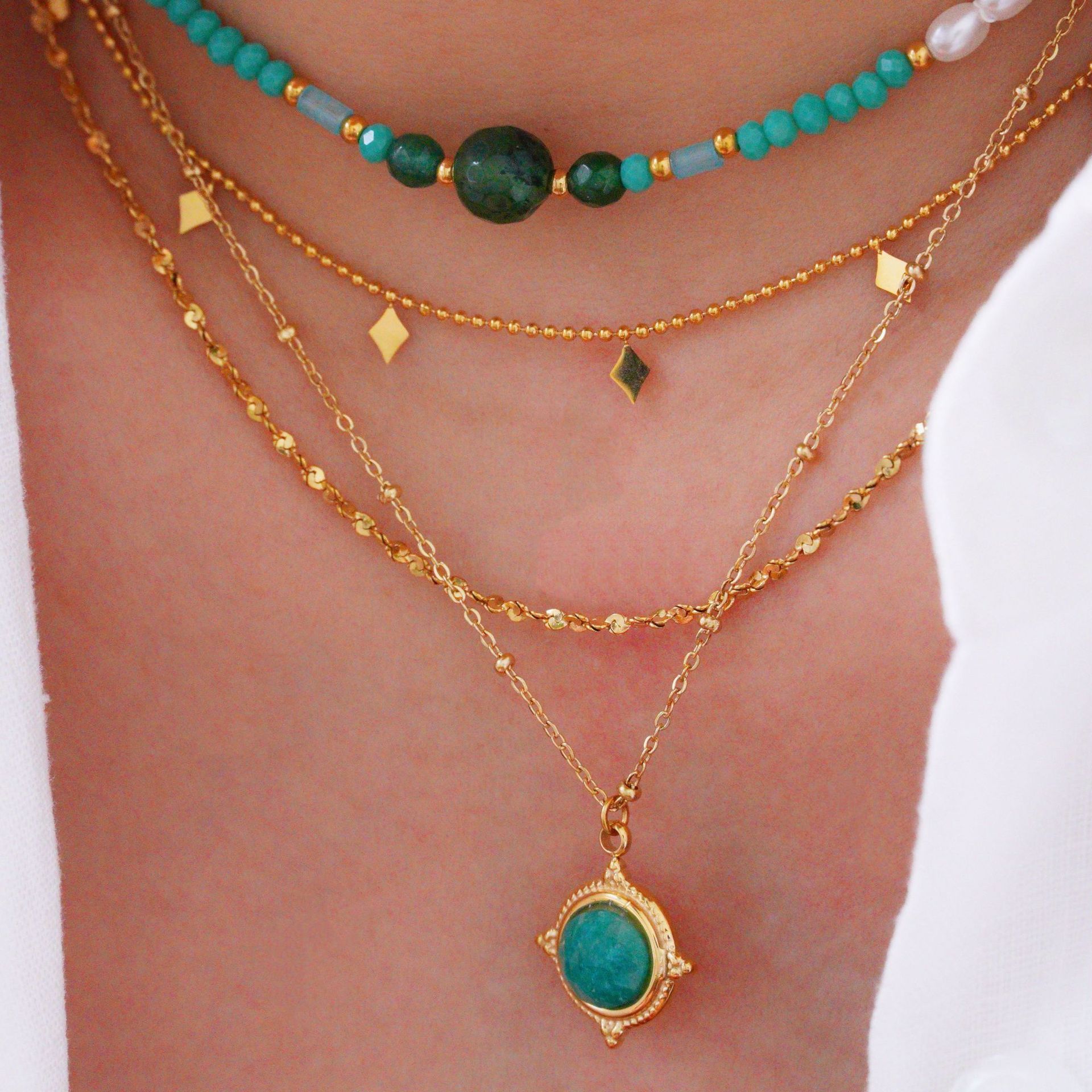 Géométrique Style Simple Style Classique La Pierre Naturelle Acier Au Titane Collier De Gros display picture 2