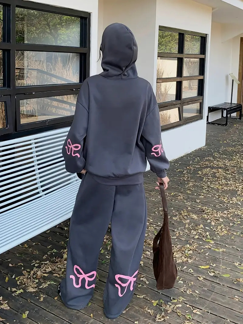 Trendy Printed Hoodie & Jogger Pants Set - Soft Polyester Fabric, Comfortable & Stylish Two-Piece Outfit For Men & Women (Grey, Butterfly Print)_ecoleips.com