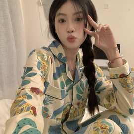 韩系春秋高级感新款ins甜美可爱宽松睡衣女秋天套装家居服两件套