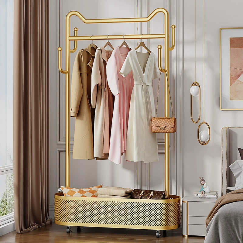 Мобильная вешалка для одежды на колесах, напольная вешалка для хранения одежды в спальне, современная простая многофункциональная бытовая новая вешалка для одежды в китайском стиле