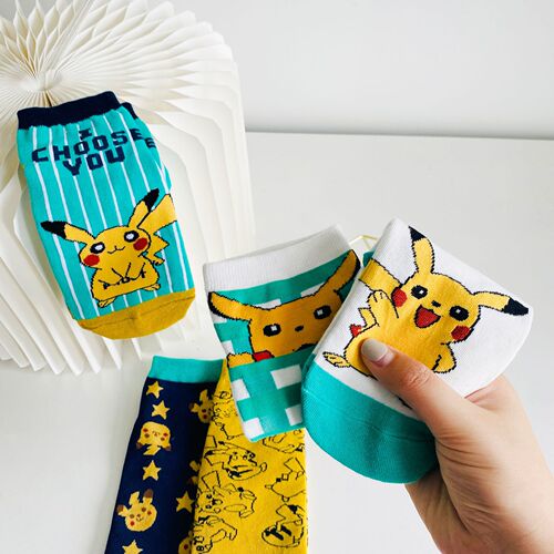 Four Seasons Japanese Cartoon Socks for Women, Pichu Women's Boat Socks, College Fashion Socks, Men's and Women's Socks