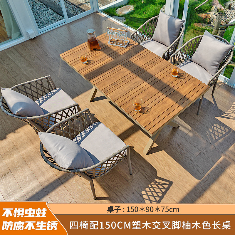 Muebles de exterior Patio Villa Ocio mesa y silla de ratán nórdico balcón al aire libre patio neto plástico rojo mesa de madera y silla