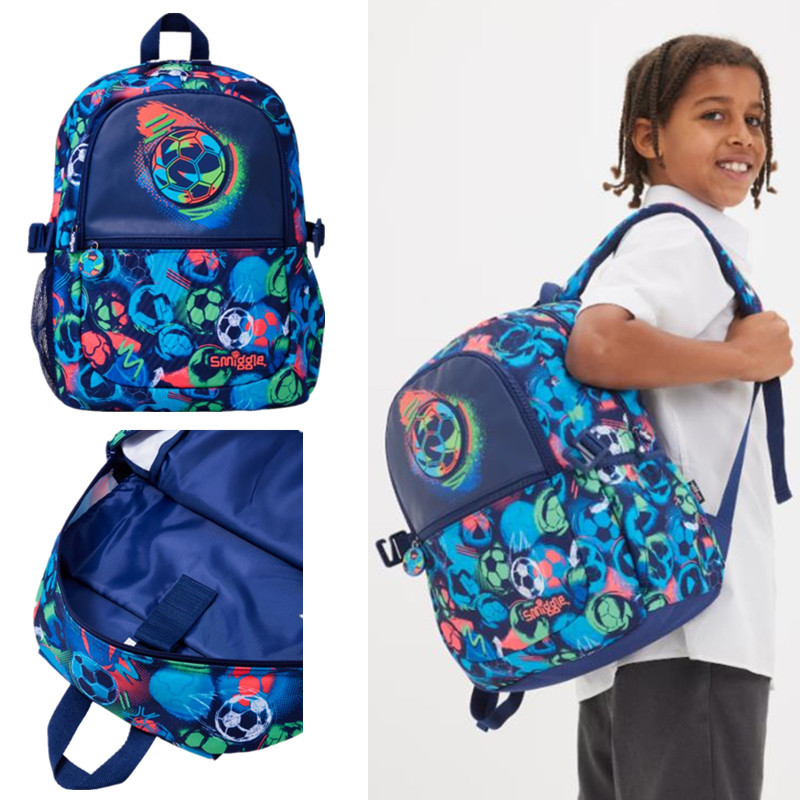 澳洲Smiggle書包1-6年級學生雙肩藍色足球大號減壓背包多功能禮品