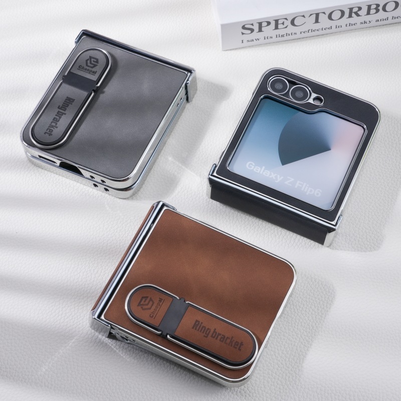 Samsung Z Flip6 指先ホルダー折りたたみケース電気メッキ携帯電話ケースレザー Fold6 落下防止保護カバーに適しています。|undefined