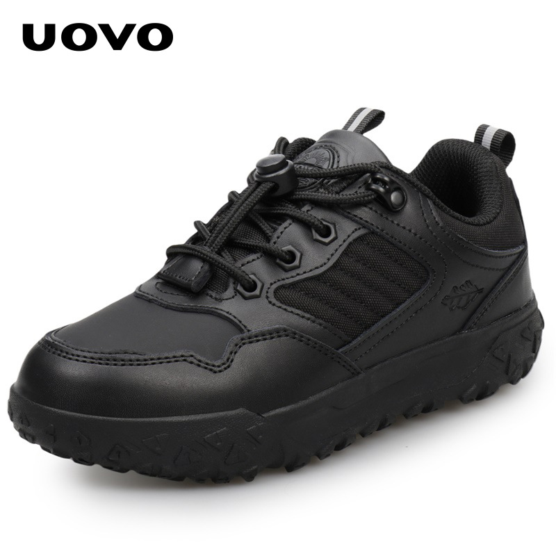 Uovo Boys' Shoes Spring and Autum Cow Split Leather Black Small Leather Shoes British Style Boys' Shoes Student Shoes