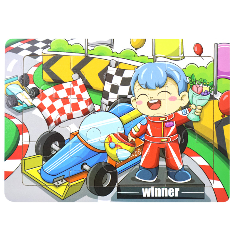 Rompecabezas plano de madera de 12 piezas, juguetes educativos para niños pequeños, rompecabezas de pensamiento lógico cognitivo de animales de dibujos animados de educación temprana