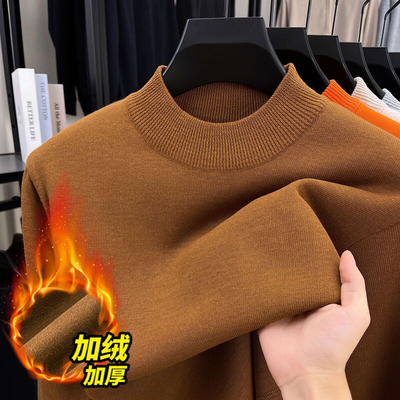 Autumn and Winter Men's Round Neck Thickened Sweater, High-Quality Solid Color Casual Versatile Warm Knit Base Shirt Top Autumn and Winter Men's Round Neck Thickened Sweater, High-Quality Solid Color Casual Versatile Warm Knit Base Shirt Top