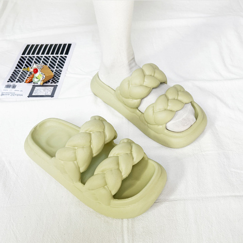 White Thick Sole Summer Slippers for Women, Outdoor Wear, Instagram Trendy, Home Use, Indoor Non-Slip EVA, Lightweight, One-Sided Squishy Feeling