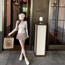 假两件针织上衣新款兔绒包芯纱假两件针织开衫女薄外套上衣