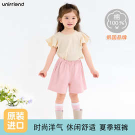 unifriend女童短裤夏季新儿童裤子纯色中大童女孩外穿五分运动裤