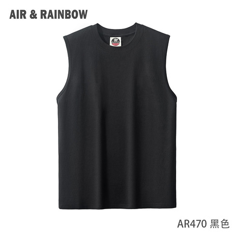 无袖t恤背心男棉夏外穿美式夏健身运动纯棉圆领宽松净版纯色男装