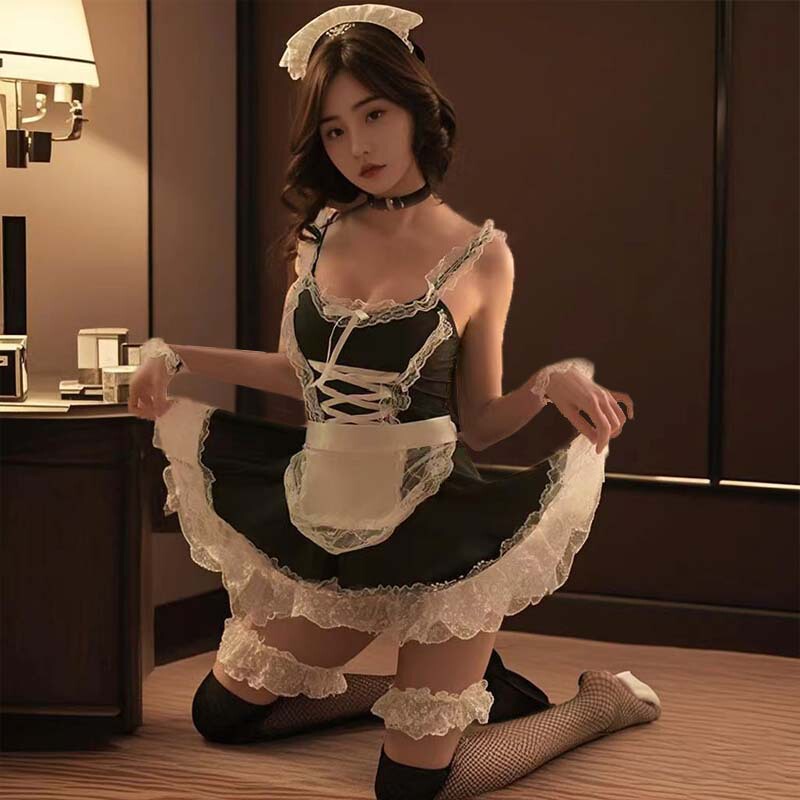 Factory Straight Hair Sexy Lingerie Sexy plus size Maid Uniform Temptation Pure Free Passion suit Pajamas
