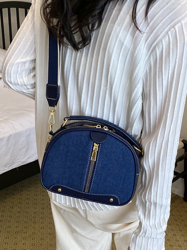Bolso de mano de nicho coreano para mujeres 2026 comercio exterior nuevo denim empalme de color alto sentido versátil mochila