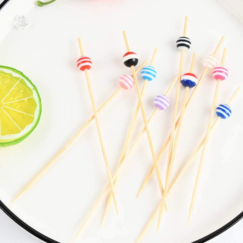 Fabricantes al por mayor de cuentas de bambú coloridas hamburguesas fijas horquilla sándwich horquilla horquilla desechable de frutas horquilla bocadillos