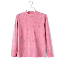 女士长袖纯棉内搭上衣碎花高领中老年妈妈打底棉毛衫老人大码秋冬