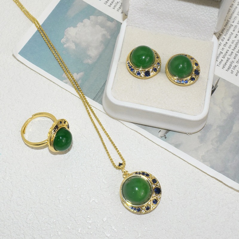 (2개) 시니어 블루 문 귀걸이 펜던트 링 하이 퀄리티 연령을 선택하지 않습니다 천연 녹색 칼 세도니 계란 국수 공장 도매