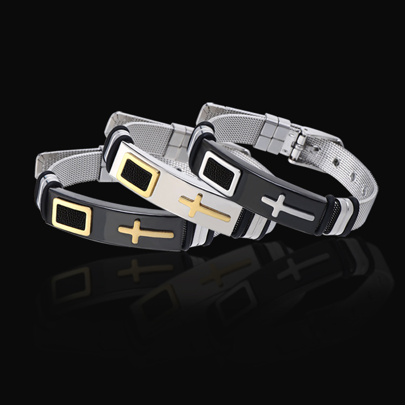 Cross-border titanium steel jewelry cross stainless steel men's sports Bracelet Men's hip-hop fashion hand jewelry wholesale