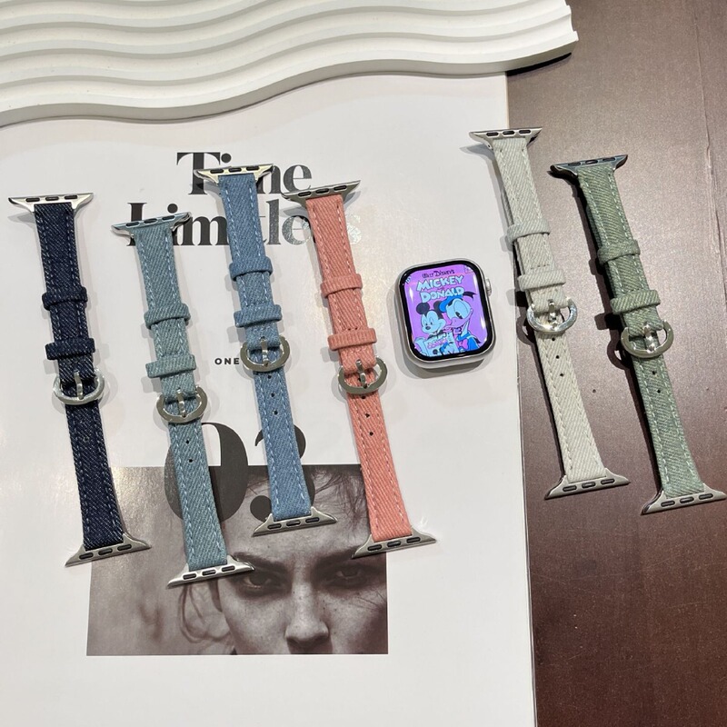 Mini Buckle Denim Watch Strap Suitable for Apple Watch Wristband Iwatch56789Se Smart Watch Strap