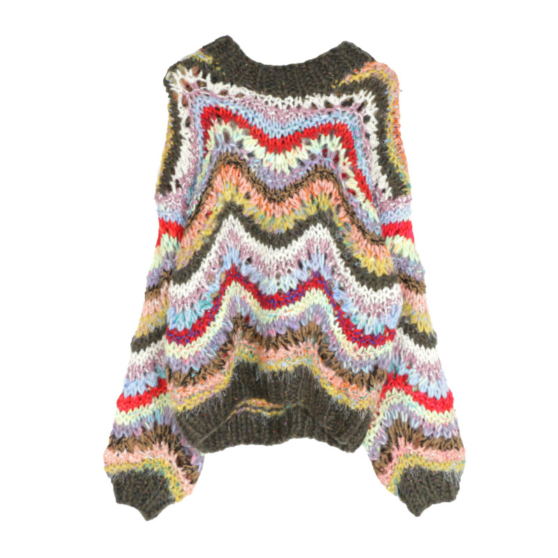 New autumn and winter long-sleeved sweater, colorful chunky knit, loose and relaxed style, fashionable round-neck knit top, suitable for wearing as an outer layer, for women New autumn and winter long-sleeved sweater, colorful chunky knit, loose and relaxed style, fashionable round-neck knit top, suitable for wearing as an outer layer, for women