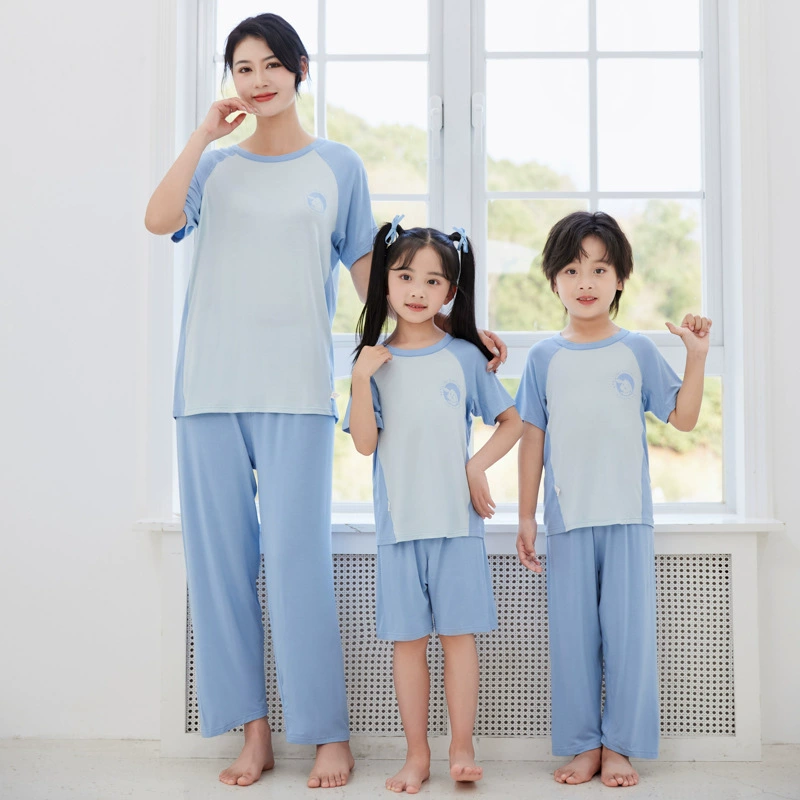Trousers for men and women, pijama with a round collar, set, family style, with short sleeve