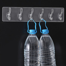 厨房粘钩透明联排挂钩衣帽钩门后浴室一排粘贴长条免打孔6连钩